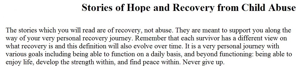 Child Abuse Recovery page Stories